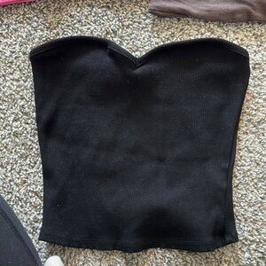 Black Strapless Ribbed Top